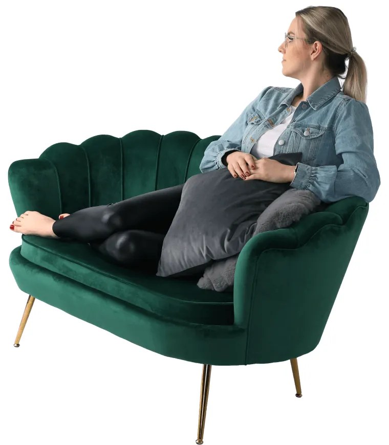 Lavica v štýle Art-deco, smaragdová Velvet látka/gold chróm-zlatý, NOBLIN