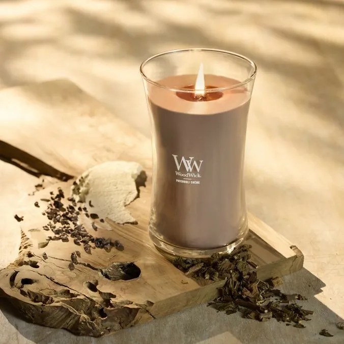 WoodWick vonná sviečka veľká váza Patchouli Creme,609 g