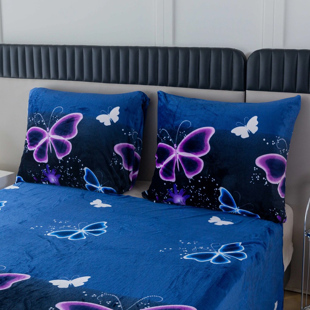 Obliečky mikroplyš VIOLET BUTTERFLY tmavomodré Rozmer obliečky: 2 ks 70 x 90 cm | 200 x 220 cm