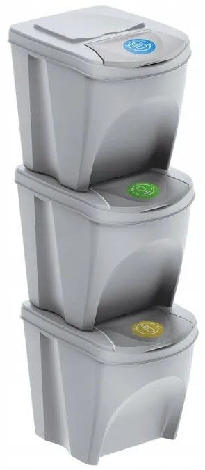 Odpadkové koše na triedenie odpadu, 3x25l SORTIBOX XL, popolavo sivá