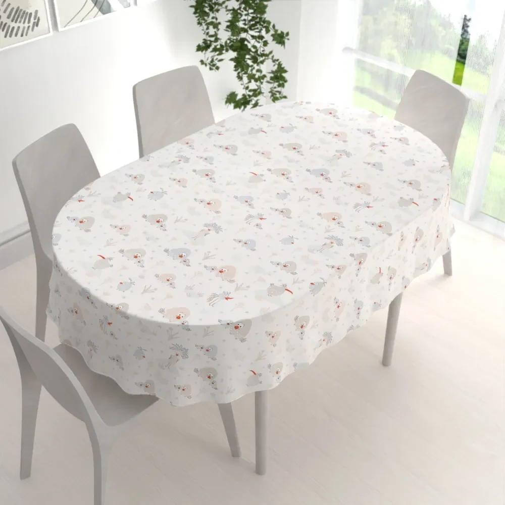 Biante Detský bavlnený oválny obrus Sandra SA-614 Veselé vtáčiky na bielom 140x200 cm