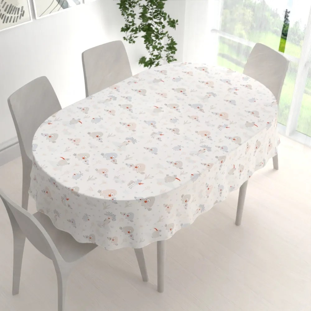 Biante Detský bavlnený oválny obrus Sandra SA-614 Veselé vtáčiky na bielom 140x220 cm