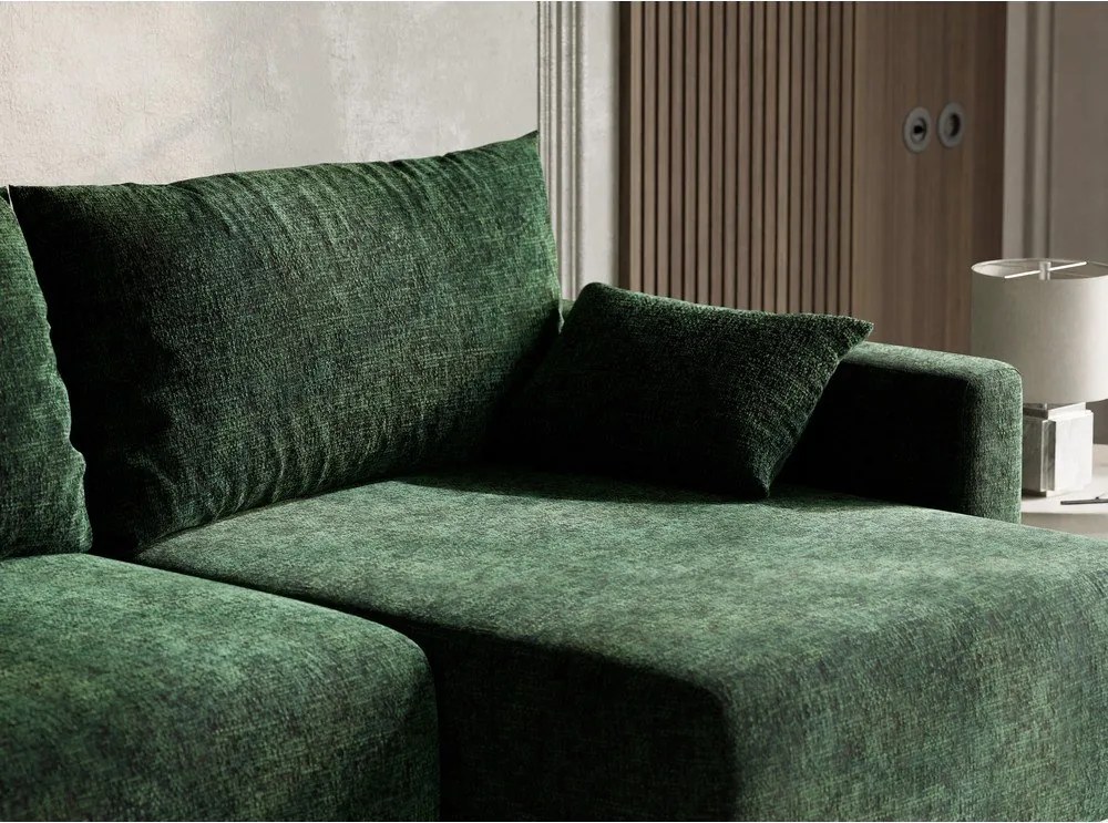 Tmavozelená ženilková rozkladacia/s úložným priestorom rohová pohovka (pravý roh/s leňoškou) Leon – Maison de Rêve