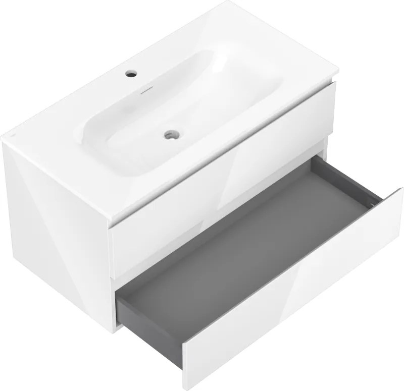 Mexen Orio, kúpeľňová skrinka 90 cm s umývadlom Vela, 2 zásuvky, biela lesklá, 91A10-09047-2-BFF00-W23M00
