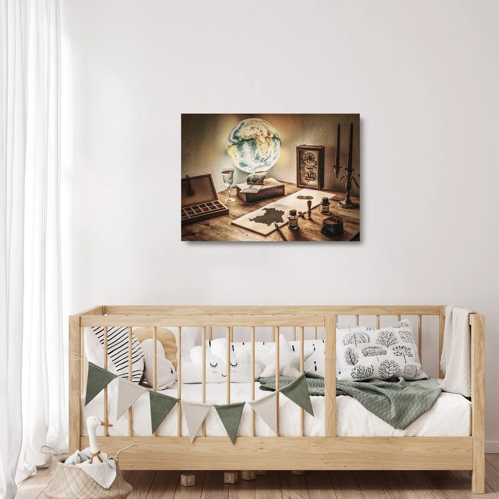 Sklenený obraz - cestovateľský stôl (70x50 cm)