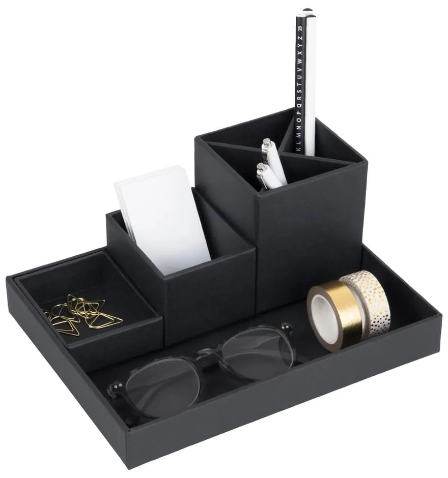 Tmavosivý 4-dielny stolový organizér na písacie pomôcky Bigso Box of Sweden Lena