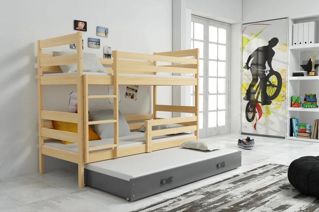 Detská poschodová posteľ s prístelkou ERYK 3 | borovica Farba: Borovica / sivá, Rozmer.: 190 x 80 cm