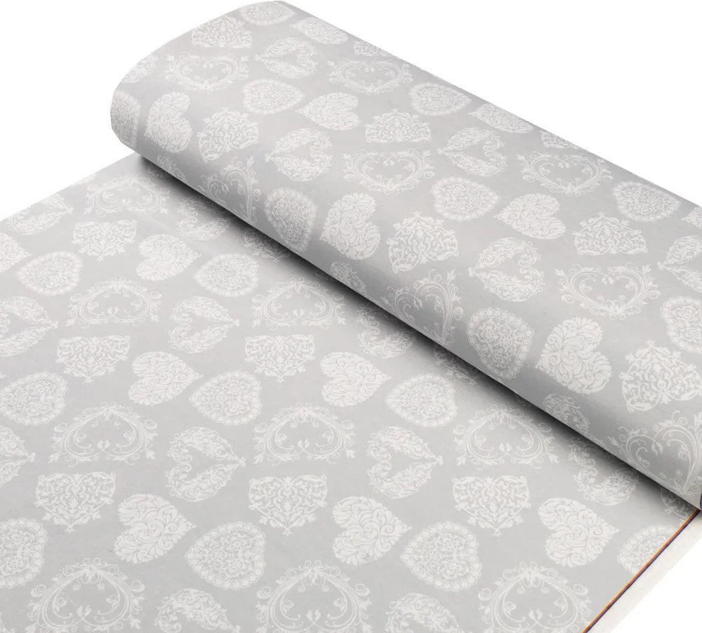 Biante Dekoračný obdĺžnikový obrus PML-071 Srdce s ornamentami na sivom 140x220 cm