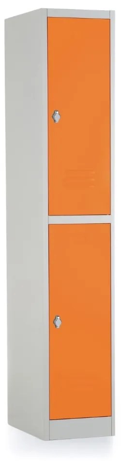 Kovová šatníková skrinka - 2 boxy, 38 x 45 x 185 cm, otočný zámok, oranžová - ral 2004