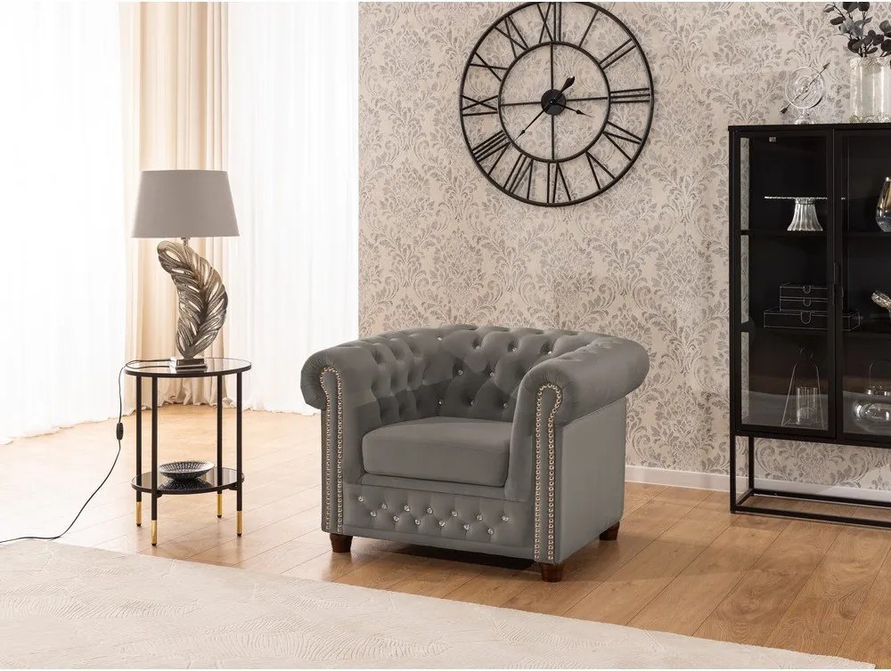 Sivé zamatové kreslo chesterfield York Blik – Ropez