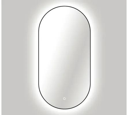 Zrkadlo do kúpeľne s osvetlením Oval LED s čiernym rámom 100x50 cm s vypínačom a podložkou proti zahmlievaniu