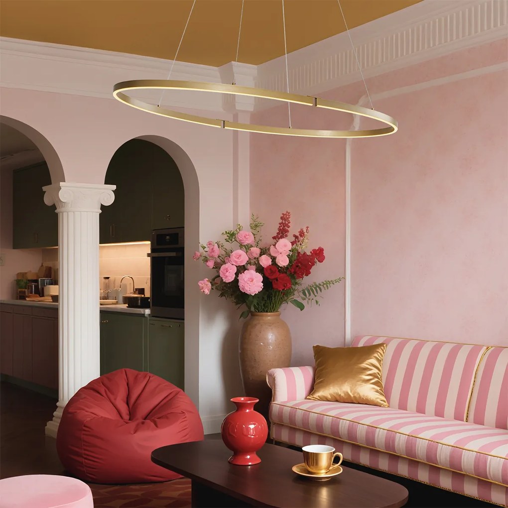 Dizajnové závesné svietidlo mosadzné 120 cm vrátane LED 3-stupňové stmievateľné - Ovallo
