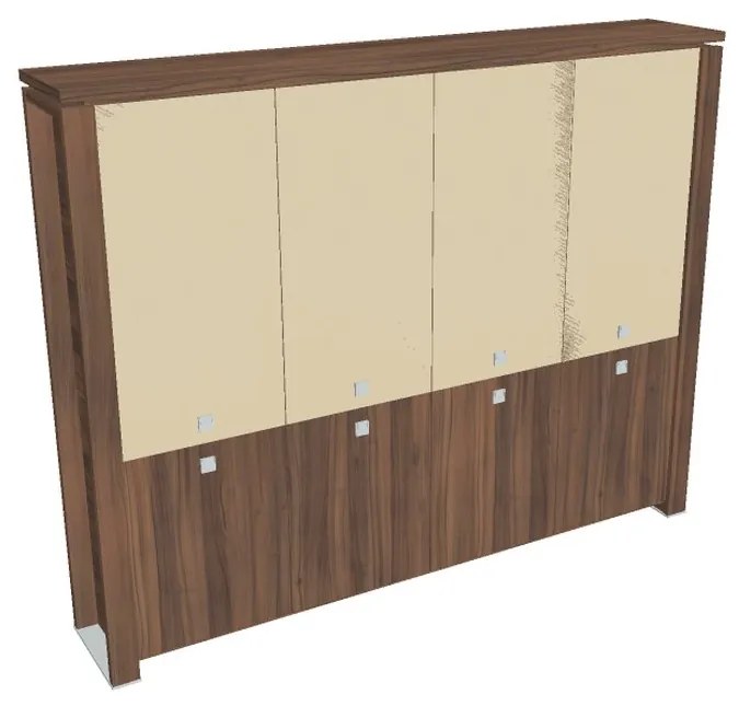 Vysoká skriňa Verno+ 260 x 46 x 210 cm, kombinované dvere, orech / vanilka