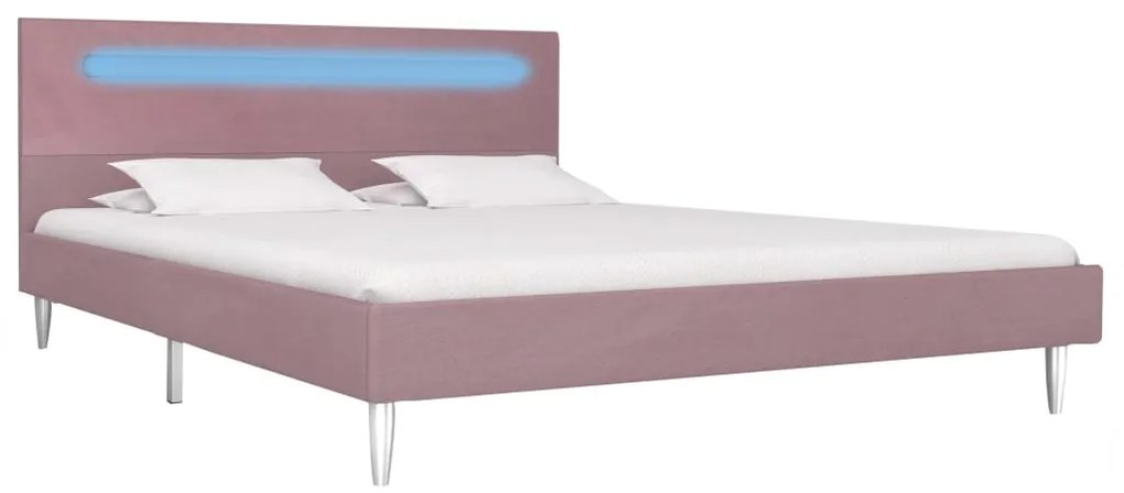 vidaXL Posteľný rám s LED, ružový, látka 140x200 cm
