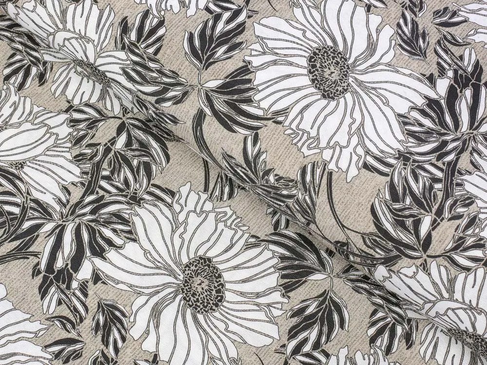 Biante Dekoračný behúň na stôl Leona LN-112 Biele kvety na režnom 45x140 cm