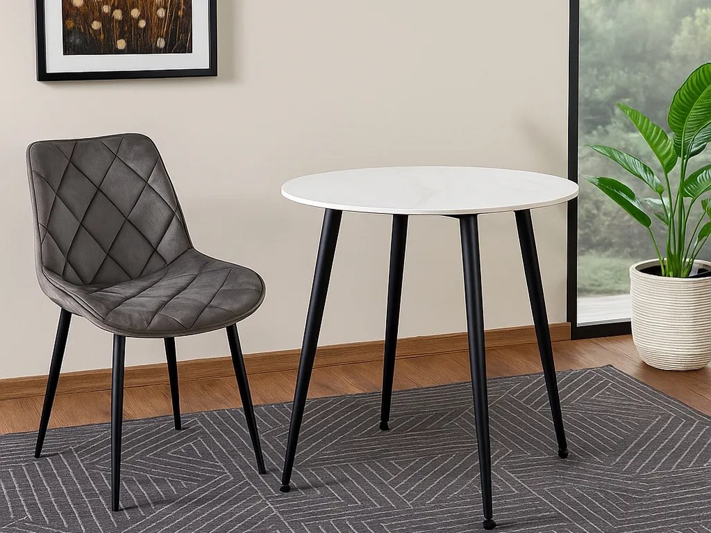 Okrúhly jedálenský stôl RION 90 cm s keramickou doskou, biely mramor