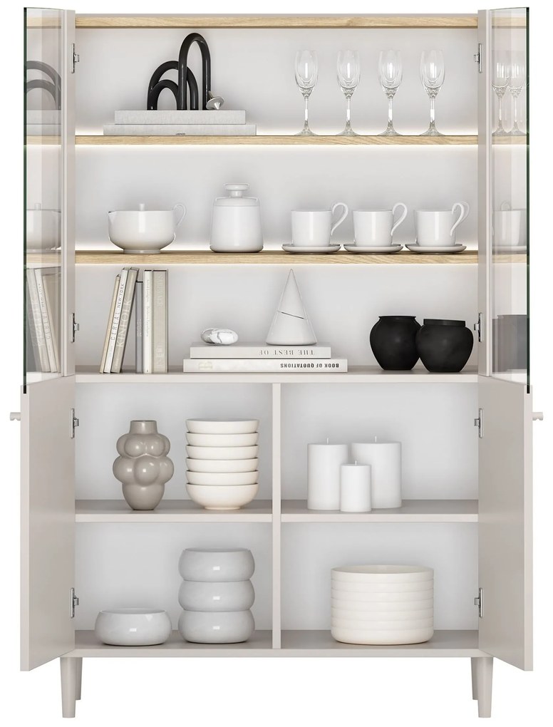 Vitrína Elivo 100 cm dvojdverová na nožičkách - kašmír / olejovaný dub