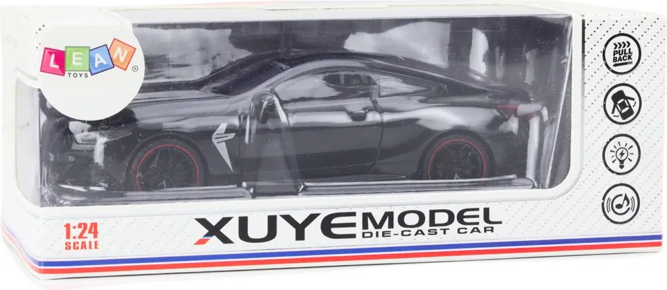 LEAN Toys Kovové športové vozidlo, trecí pohon, otvárateľné prvky 1:24 čierna