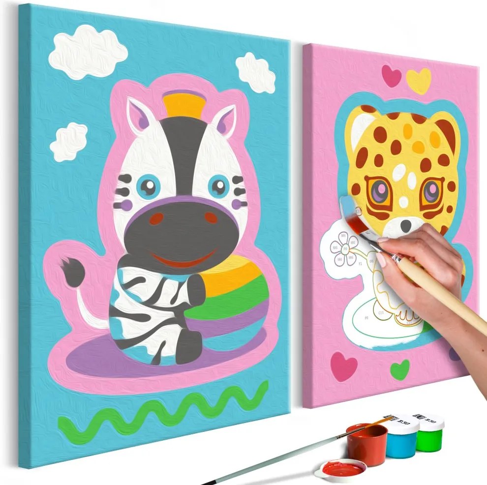 Maľovanie podľa čísiel - Zebra & Leopard (Pink & Blue) 33x23