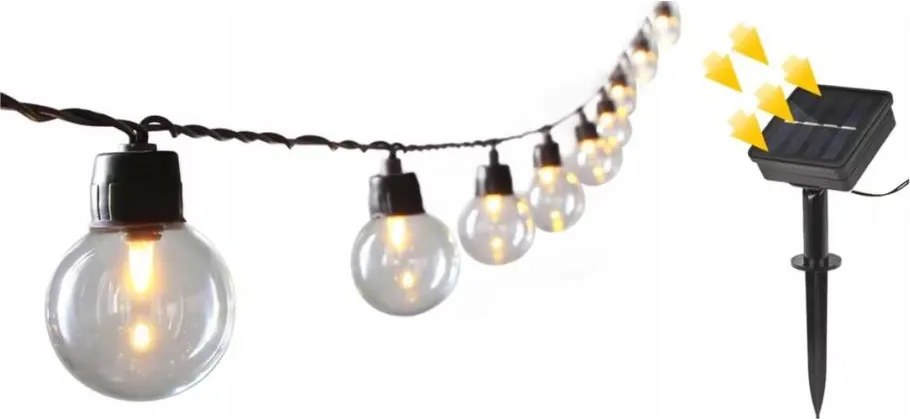 LED solárna dekoratívna svetelná reťaz 30× LED, 8 funkcií, 500 mAh, 10,6 m, IP67, teplá biela