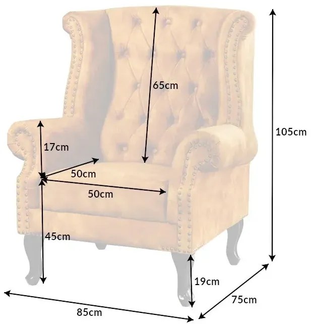 Invicta Interior - Kreslo CHESTERFIELD 85cm, horčicovo žlté, zamat
