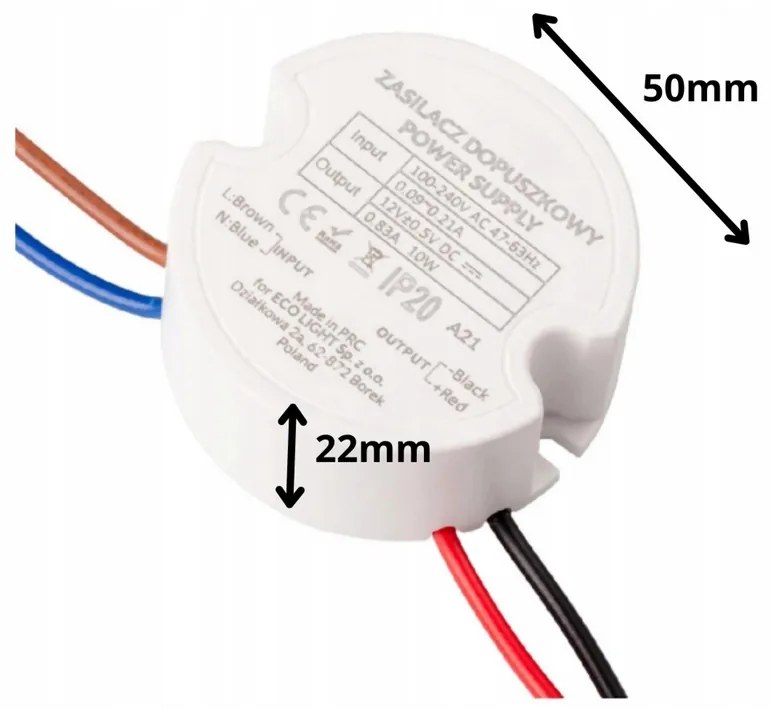 ECOLIGHT 24V - 20W - 0,8A - IP67 vodeodolný zdroj pre LED pásik