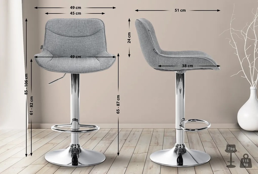 Design-Shop 2x Barová stolička Vonore - látka, chróm - Sivá