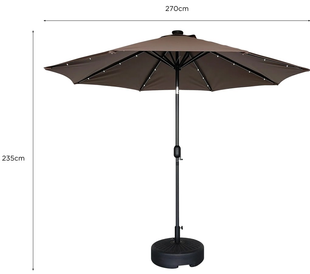 Zahradní slunečník Houseland Luna s LED osvětlením 270 cm tmavě hnědý