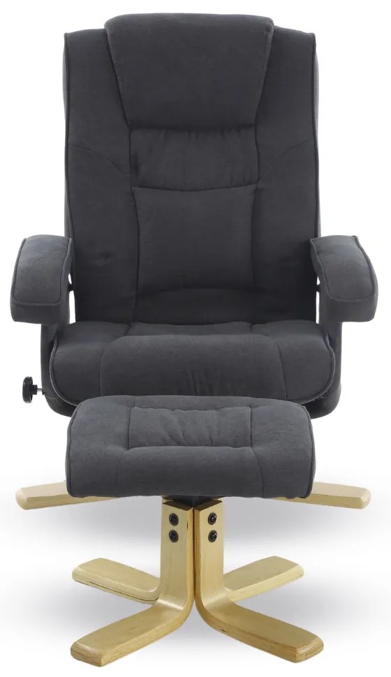 Otočné polohovacie kreslo ROGER + taburet — látka, sivá