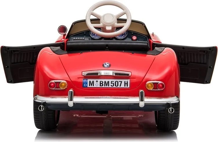 LEAN CARS Elektrické autíčko BMW Retro, LED, MP3, diaľkové ovládanie, červené lakované