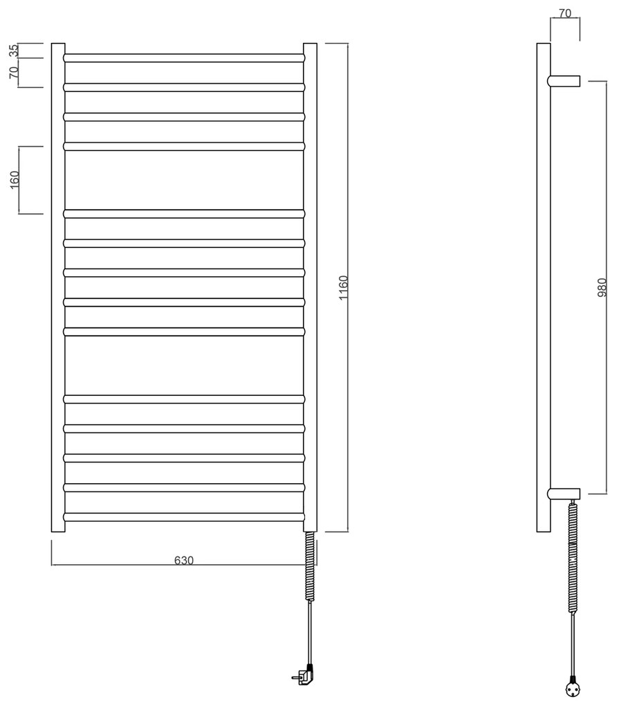 Sapho Sapho, REDONDO elektrický sušiak uterákov, guľatý, 630x1160 mm, 130 W, leštená nerez, ER230V