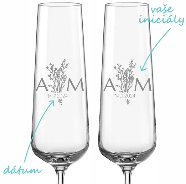 Svadobné poháre na sekt Lúčna láska, 2 ks