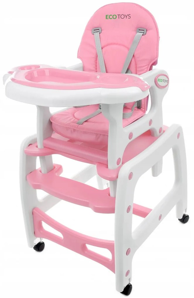 Detská jedálenská stolička EcoToys 3 v 1 DESTI ružová