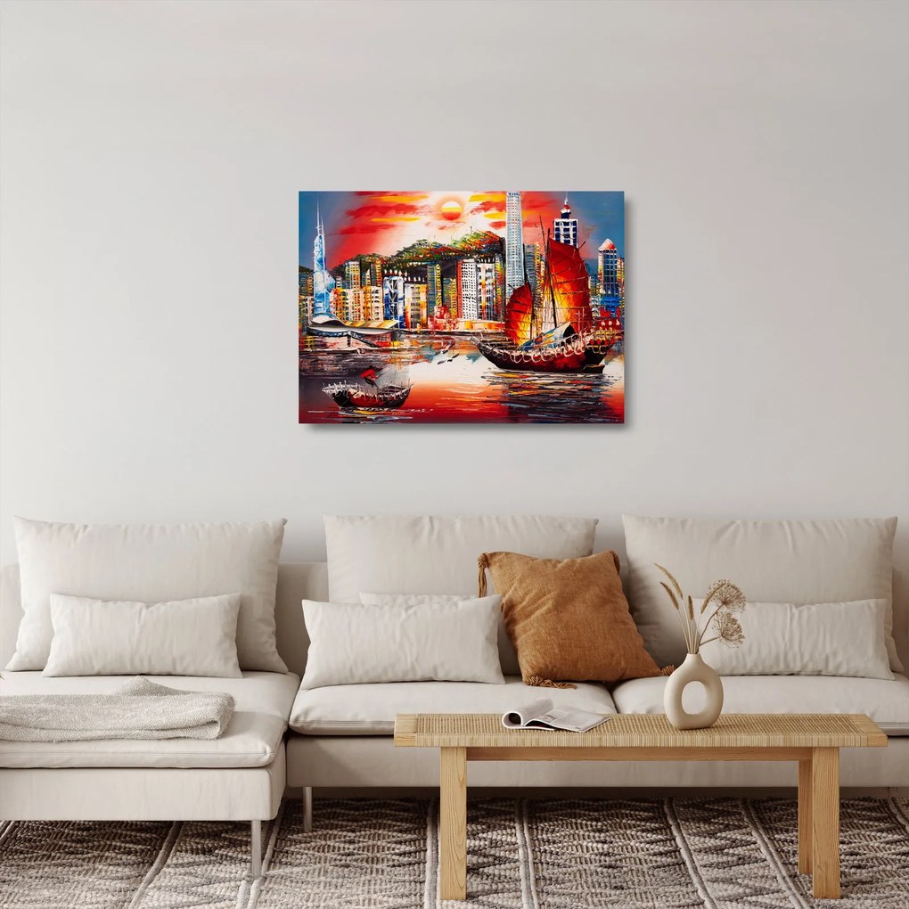 Obrázok - Victoria Harbor, Hong Kong, olejomaľba (70x50 cm)