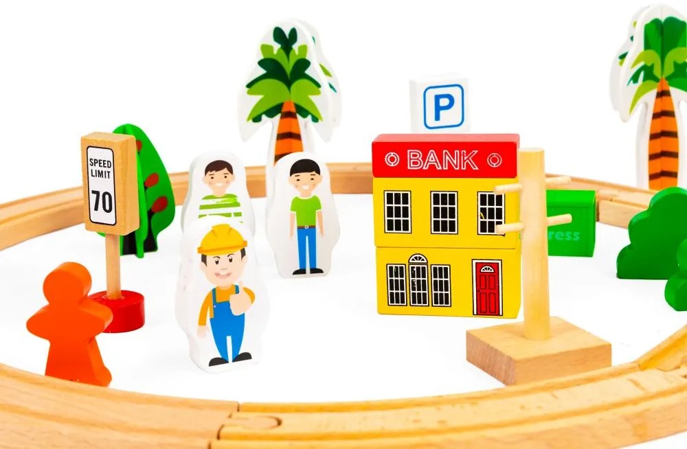 Drevená vláčkodráha  Eco Toys - 74 dielikov