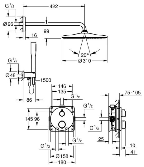 GROHE 34880000 - Podomietková statická sprchová batéria GROHTHERM SMARTCONTROL chróm