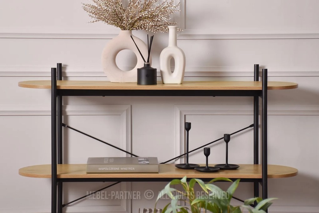 Konzolový stolík Inge (dub + čierna). Akcia -18%. Vlastná spoľahlivá doprava až k Vám domov. 1110813