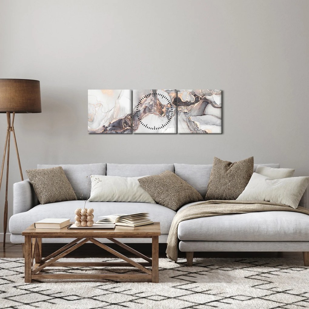Obraz - Imitácia mramoru (s hodinami) (90x30 cm)