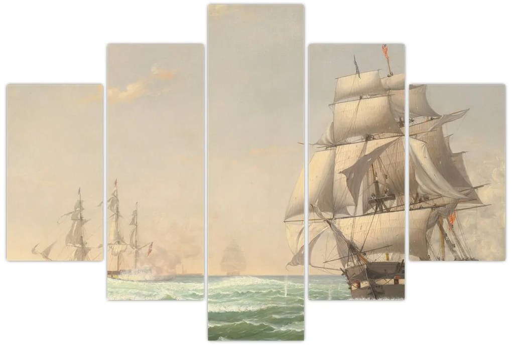Obraz - Fitz Henry Lane, The United States Frigate President Engaging the British Squadron, reprodukcia (150x105 cm)