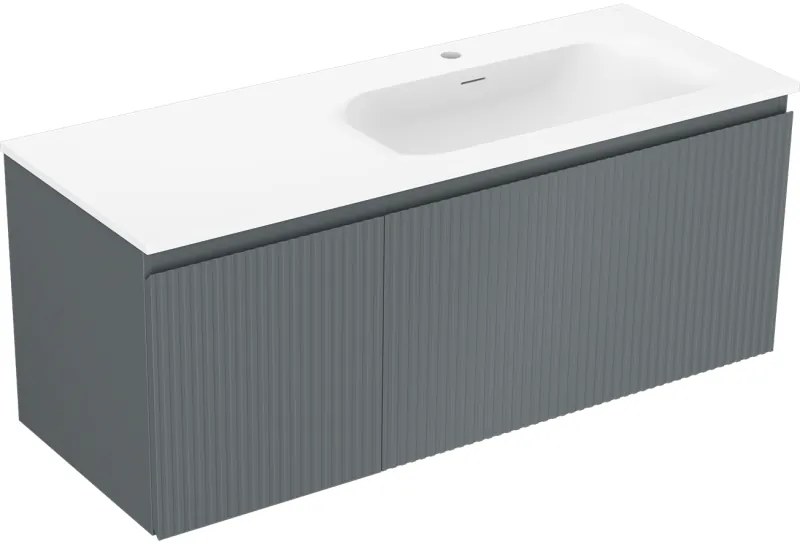 Mexen Rivel, kúpeľňová skrinka 120 cm s pravým umývadlom Vela, 1S, 1D, drážkovaná, grafitová/biela matná, 91A23-12047-3-BBFF66-W23P01