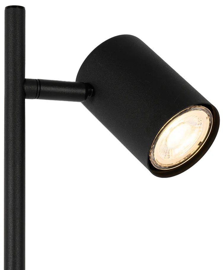 Moderná stojaca lampa čierna s dreveným podstavcom 3-svetlo - Jeana