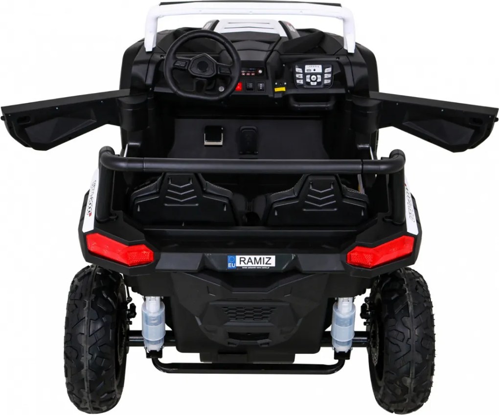 Ramiz Silná pretekárska štvorkolka pre 2 deti Biela + Bezkartáčový motor + Nafukovacie kolesá + LED zvuk