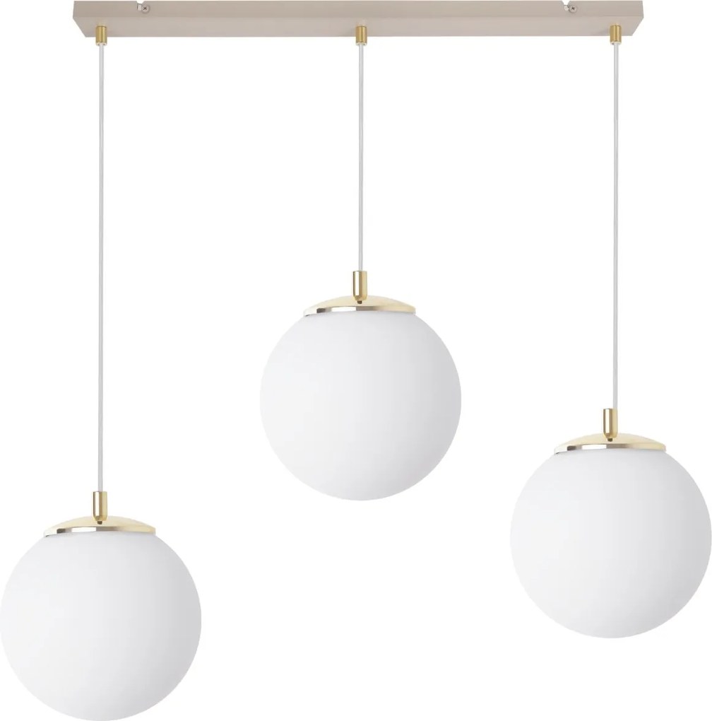 Závesné svietidlo Florence, 3x biele sklenené tienidlo, g/be