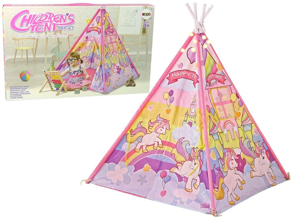 Lean Toys Detský stan teepee – ružový s jednorožcami