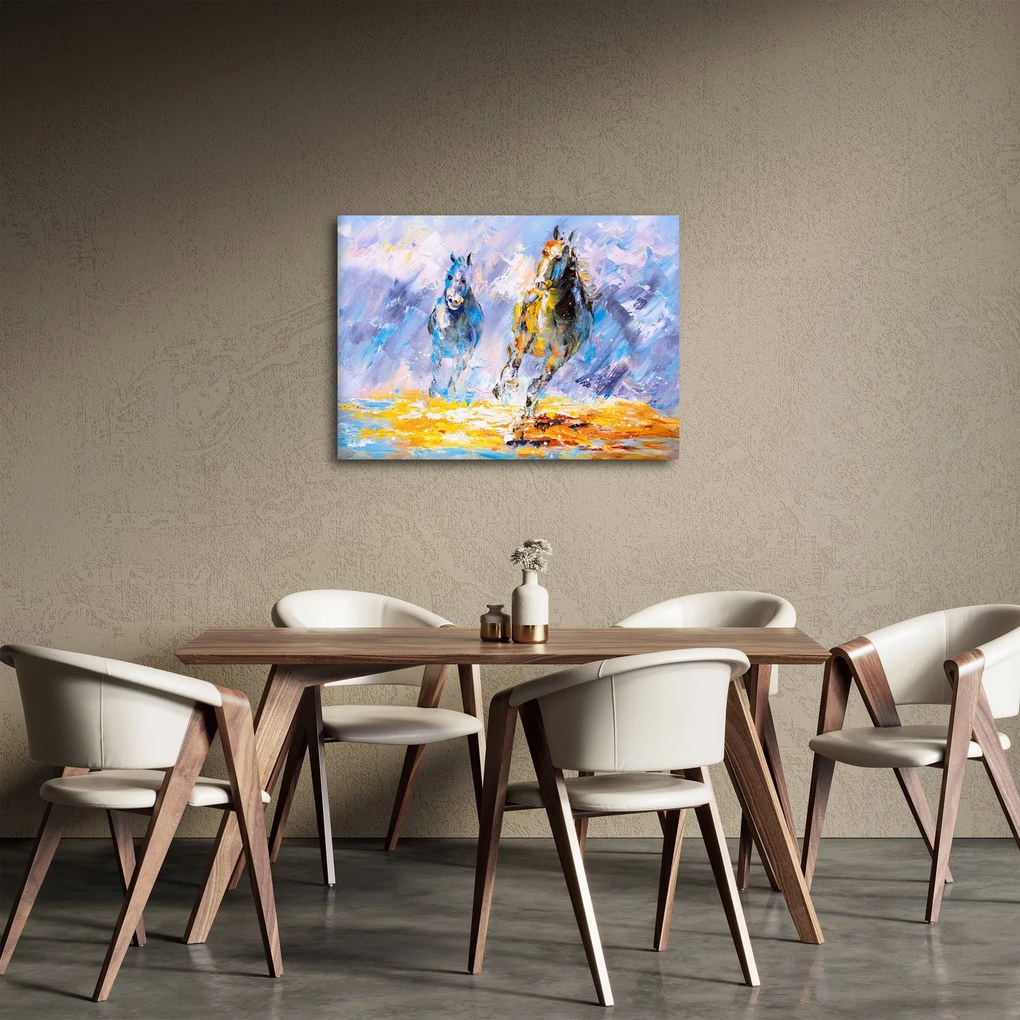 Obraz bežiacich koňov, olejomaľba (70x50 cm)