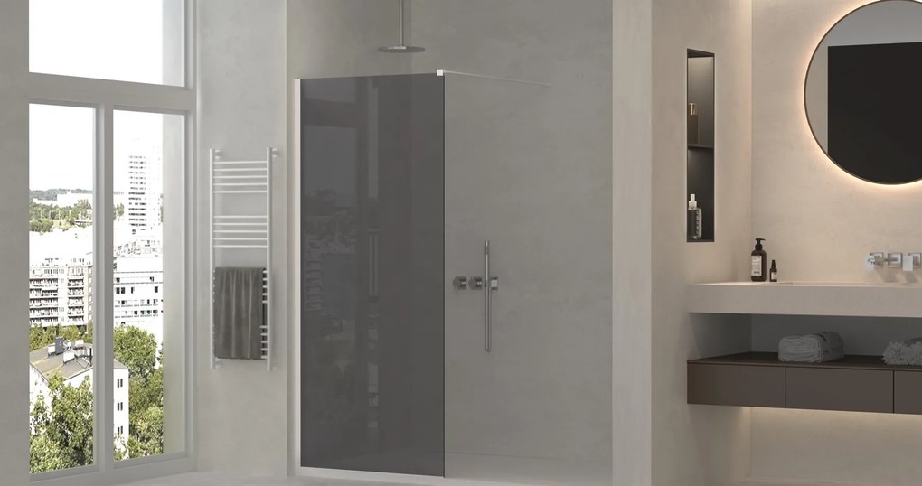Erga Paris, sprchová zástena Walk-In 50x200 cm, 8mm šedé sklo, biely matný profil, ERG-V02-PARIS-050x200-GR-WH