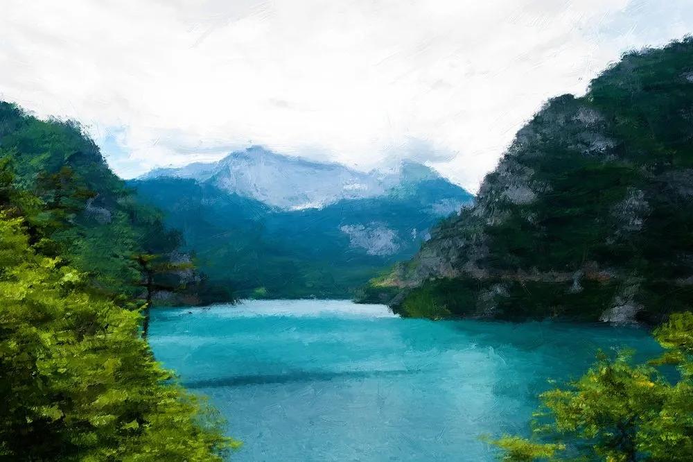 Tapeta maľované horské jazero - 150x100