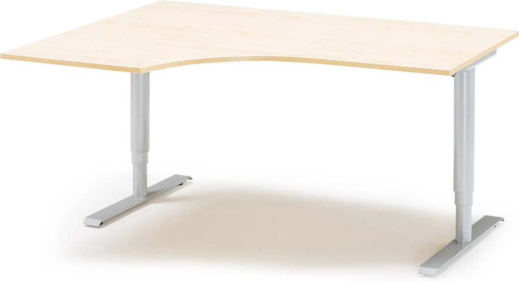 Výškovo nastaviteľný stôl Adeptus, ľavý, 1800x1200 mm, breza dýha/šedá