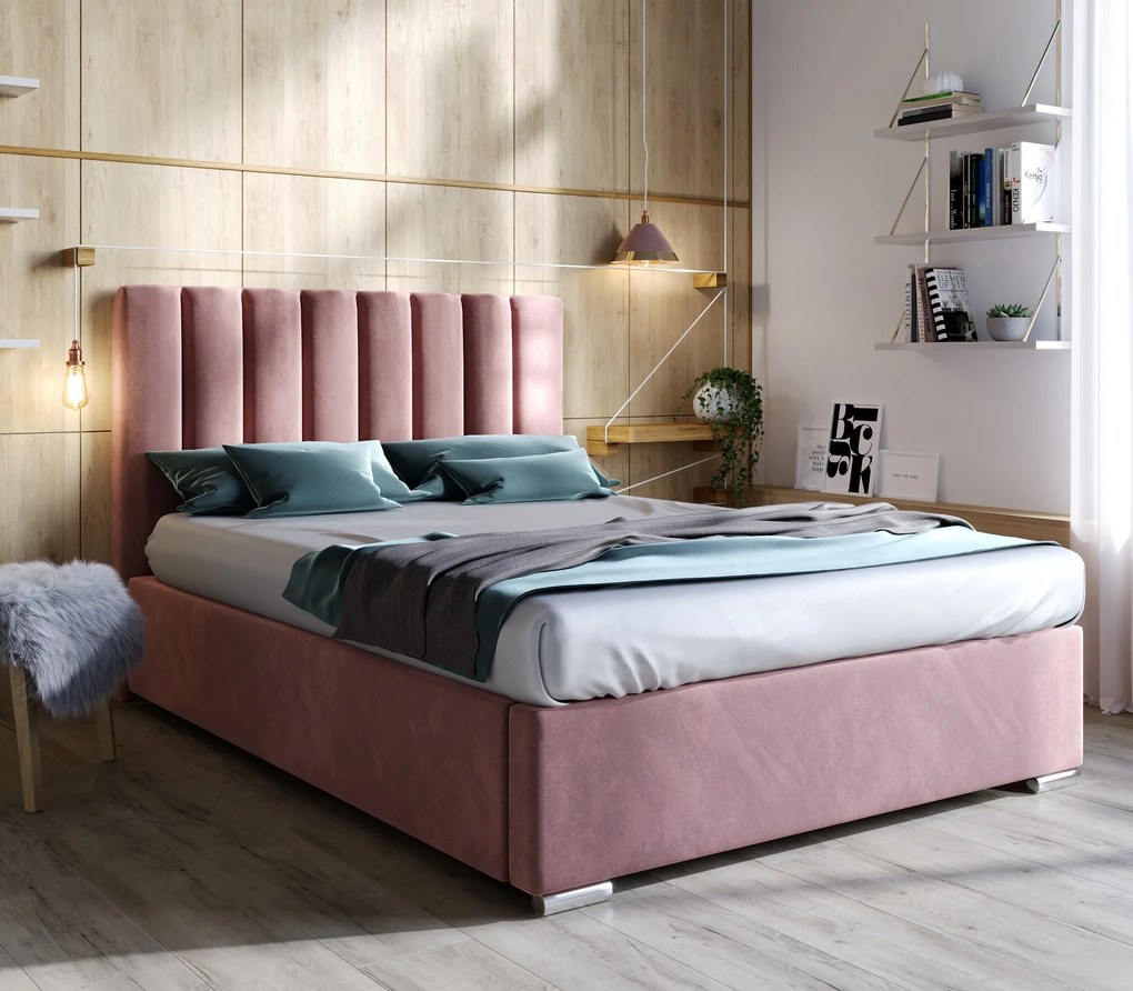 SOFIA 180X200 ČALÚNENÁ MANŽELSKÁ POSTEĽ STARORUŽOVÁ LÁTKA S ÚLOŽNÝM PRIESTOROM