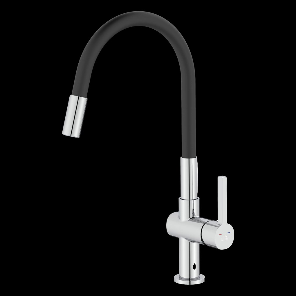 Laveo Alita, stojanková drezová batéria s elastickým ramenom, 2-funkčný výtok, čierna matná-chrómová, LAV-BVA_762D